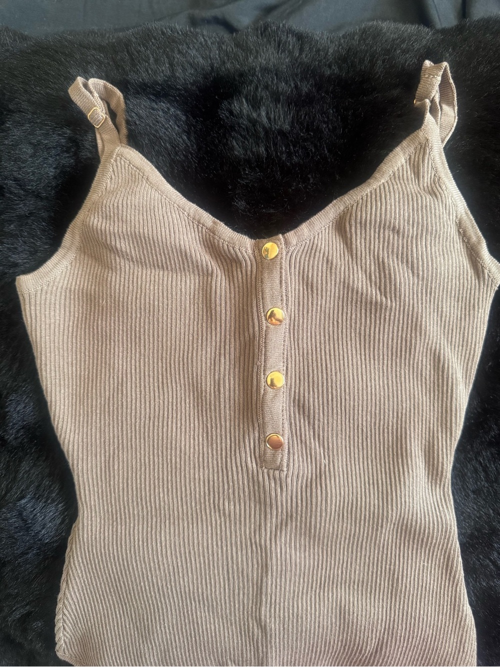 Women's Ribbed Tank Top body suit with Button Front - Taupe